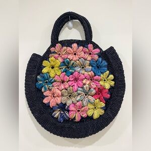 Raffia Floral Crochet Round Handbag